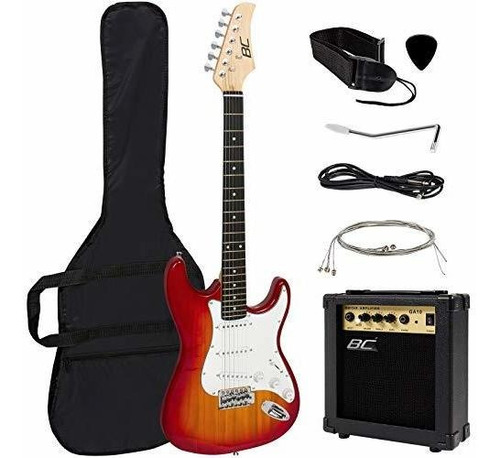 Guitarra Electrica Rojo Madera Con Amplificador, Funda Y Acc