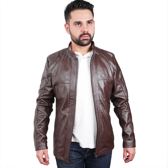 jaqueta de couro masculina slim marrom