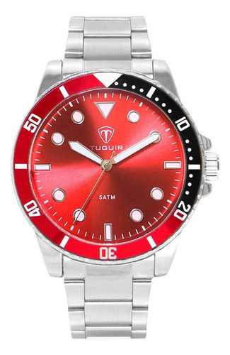 Relógio Masculino Tuguir Analógico Tg157 - Prata E Vermelho