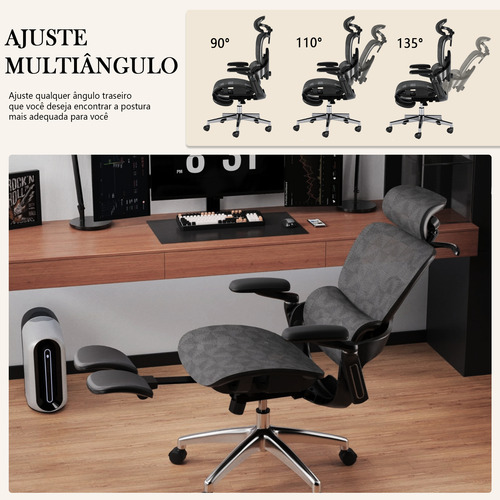 Cadeira De Escritório Ergonômico Ajuste Lombar Alto De Volta