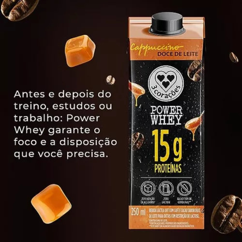 Kit 2 Cappuccino Power Whey Doce De Leite 3 Corações 250ml
