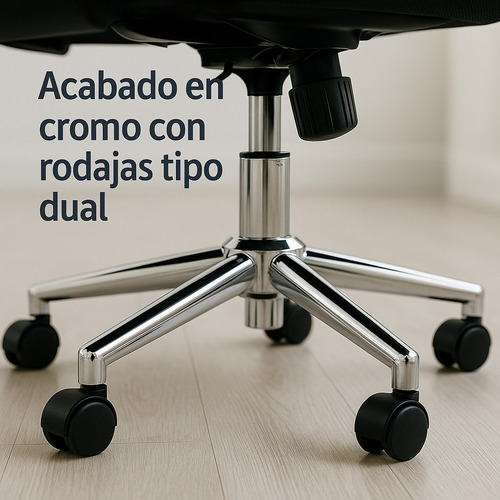 Silla De Oficina Bari Ejecutiva Ergonómica Con Respaldo De Malla Transpirable, Altura Ajustable, Base Cromada De 5 Ruedas, Soporte Lumbar Fijo, Color Negro, Soporta Hasta 90 Kg