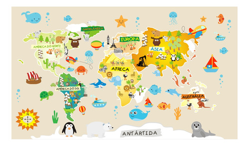 Adesivo Infantil Mapa Mundi De Parede Bebe 120x70cm M82