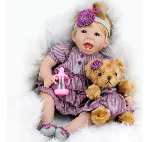 Bebe Muñeca Real Reborn De Silicona + Accesorios 55cm Oso