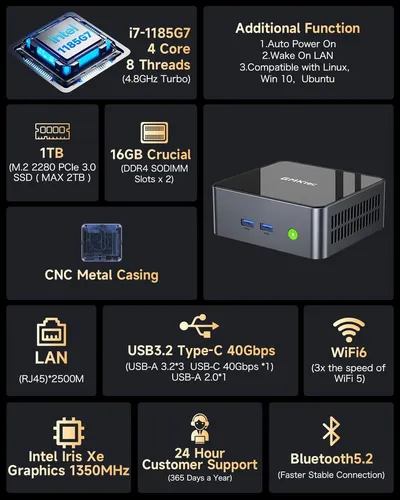 Mini Pc Gmktec Intel Core I7-1185g7 Ssd De 16 Gb E 1 Tb 127v