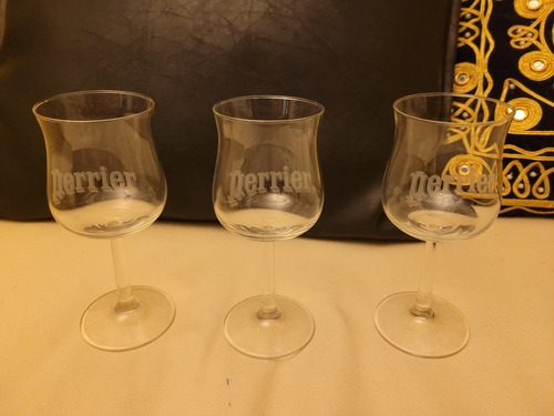 Antigua Copas Cristal Perrier Tallo Alto Francia Trío Colecc