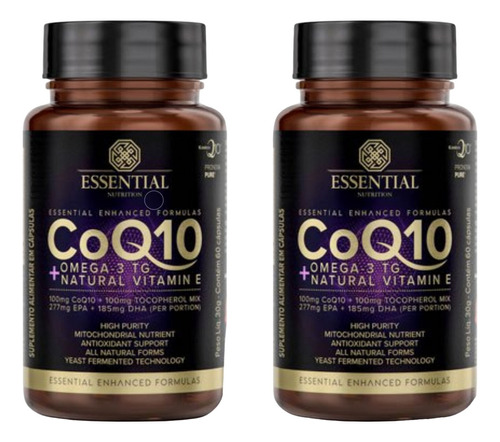 Kit 2x Coq10 Essential Nutrition - Coenzima Q10 60 Caps Cada Sabor Sem sabor