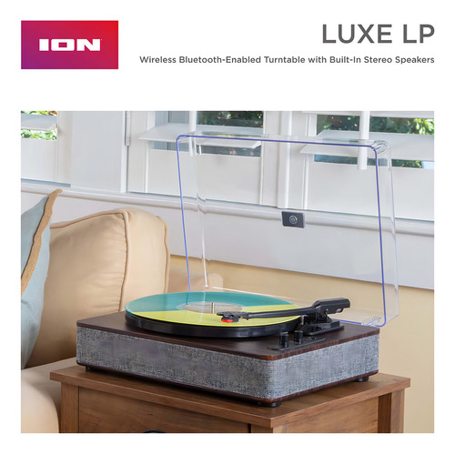 Ion Audio Luxe Lp - Tocadiscos De Vinilo Bluetooth Con Altavoces, Conversión Usb, Plato Tamaño Completo, Auto-stop, Salida Auriculares, 3 Velocidades