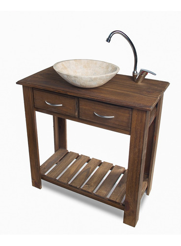 Imagen 9 de 10 de Set Completo Bacha Travertino Griferia Mueble 40cm Baño.