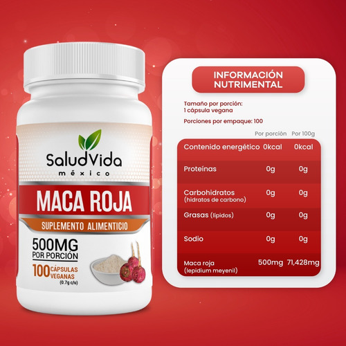 Imagen 2 de 3 de Maca Roja 100 Cápsulas 500mg