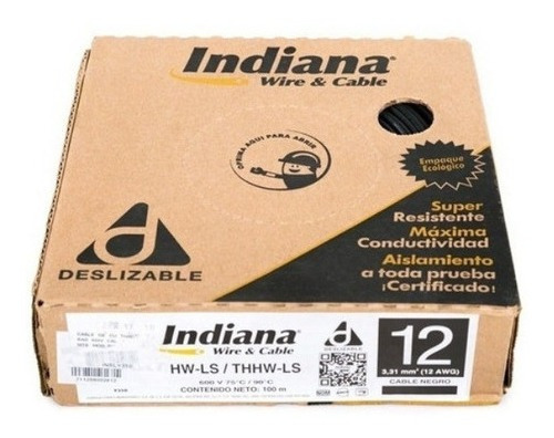 Cable De Cobre Cal. 12 Thw 90ºc Negro 100 Mts Indiana