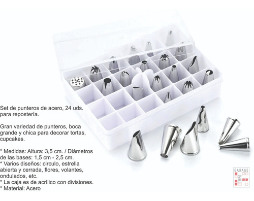 Set 24 Punteros Repostería Picos De Metal Garageimpo