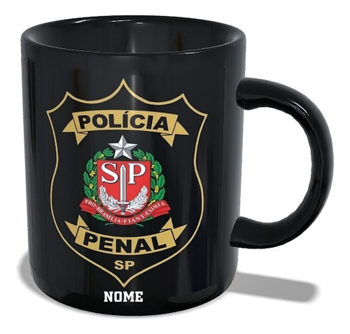 Caneca De Cerâmica Preta Polícia Penal Sp Com Nome