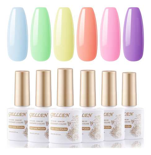 Gellen Kit De Esmalte De Unas De Gel De 6 Colores Rosa, Mora