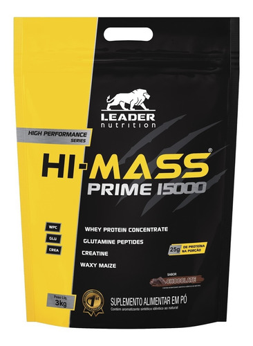 Hi-mass Prime 15000 (3kg) - Leader Nutrition - Hipercalórico Sabor Chocolate