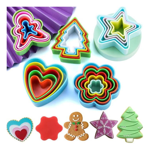 Kit 05 Cortador Molde Biscoito Pasta Americana Arvore Natal