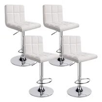 Comprar Banquetas Desayunador Taburete Altas Barra Set X 4 Ecocuero Acabado De La Estructura Cromado Color Blanco