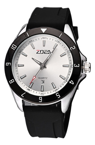Reloj Zoea Ez8060-h Hombre Cuarzo Silicona 30m Prueba Agua Correa Negro Bisel Negro