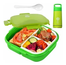Comprar Loncheras Con Botella Agua Y Cuchara Lunch Box Fiambrera Color Verde