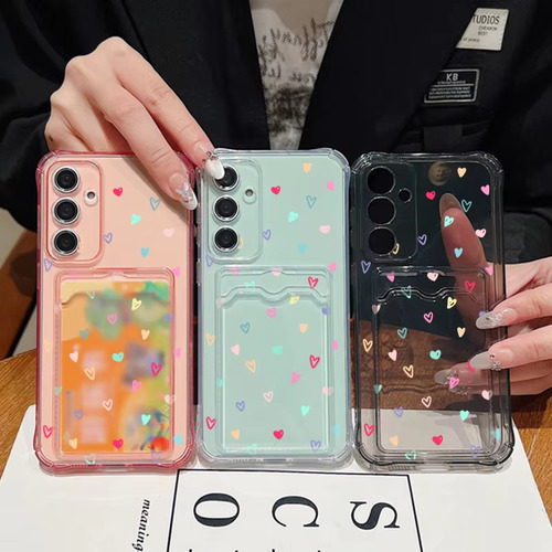 Funda De Tpu Para Samsung Galaxy Tipo Billetera Con Tarjetero Con Corazones Pequeños