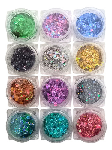 Coleção Com 12 Glitter Flocado Para Unhas Encapsuladas Cor Sortida
