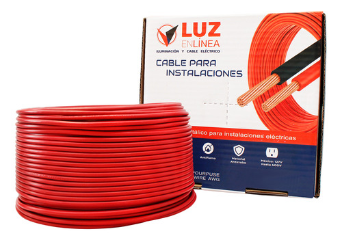 Cable Eléctrico Para Instalaciones Calibre 10 Thw Rojo Marca Luz En Linea Caja Con 100m