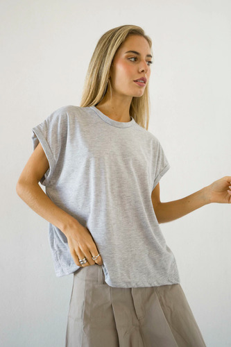 Remera Basica Mujer Manga Corta Algodon Escote Redondo Lisa