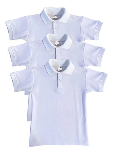 Pack 3 Playeras Cuello Polo Blanca Algodón Pique Escolar 