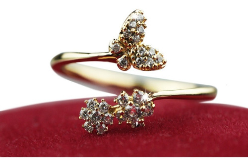 Imagen 2 de 10 de Anillos Compromiso Oro 18k Regalo Mujer Dama Mariposa Floral
