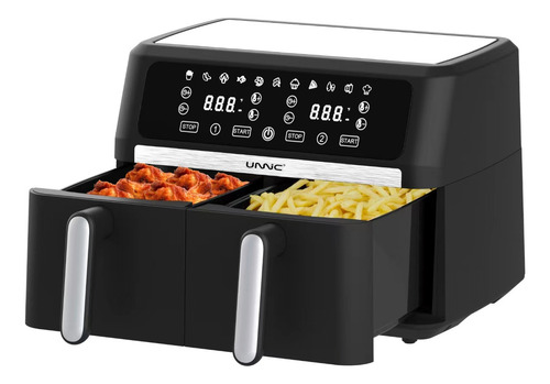 Freidora De Aire Sin Aceite Unnic Air Fryer Doble Canasto Pantalla Digital 9 Litros 1700W Color Negro