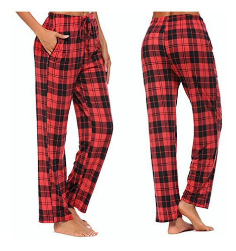 Mujer Pantalones Cómodo Pijama Estampado Cuadros Pierna Anch