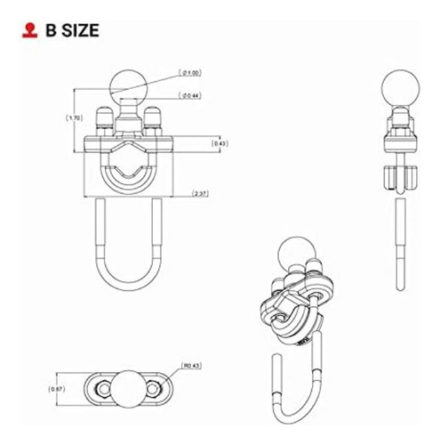 Ram Mounts Base De Perno En U Para Manillar Para Rieles De 0