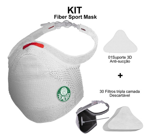 Imagem 8 de 8 de Kit Máscara Fiber Knit Sport Palmeiras 30 Filtros 1 Suporte