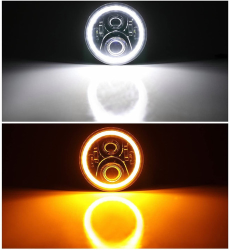 Imagen 8 de 10 de Par 7'' Faros H4 Led Ojo De Ángel Para Wrangler Jeep Vocho