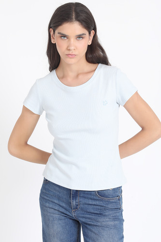 Polera Basica Algodón Ribb, Celeste Liola
