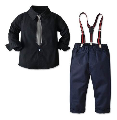 Traje De Niño Camisa Negra Pantalones Corbata Manga Larga Cá