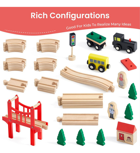 Juego De Trenes De Madera Tiny Land Para Niños Pequeños, 39