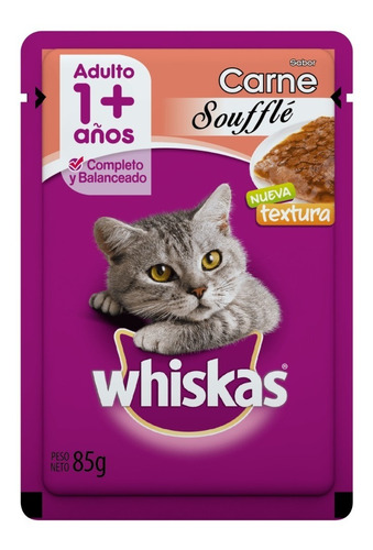 Pouch Gato Whiskas Adulto Carne Souffle 85 Grs (caja X12)