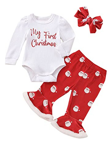 Twopumpkin My First Christmas Baby Girl Outfit Santa 2b59l