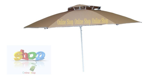 Imagen 2 de 10 de Parasol Lona Desfogue Beige 2.40mt Diam Varilla Fibra Vidri