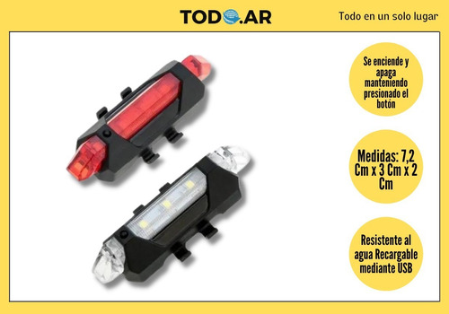 Imagen 2 de 5 de Kit 2 Luces Recargables Para Bicicleta Blanca Y Roja