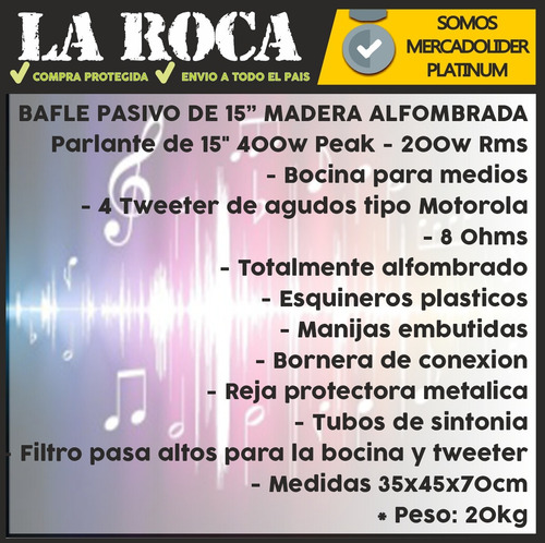 Imagen 4 de 10 de Espectacular Bafle 15 3 Vias 400w Alfombrado - La Roca