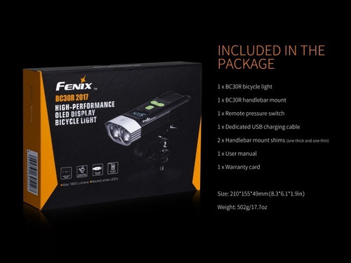 Imagen 10 de 10 de Linterna Para Bicicleta Fenix Bc30r Rebccargable 1800 Lumens