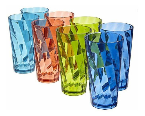 Optix 20 Onzas Vasos De Plástico | Set De 8 En 4 Colores Bás