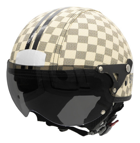 Capacete Moto Br 101 Flash Revestido Xadrez Bege Fume 56