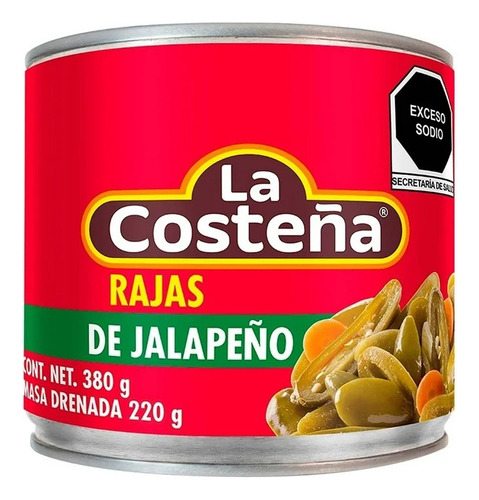 6 Pzas Rajas De Jalapeño La Costeña En Escabeche 380 G