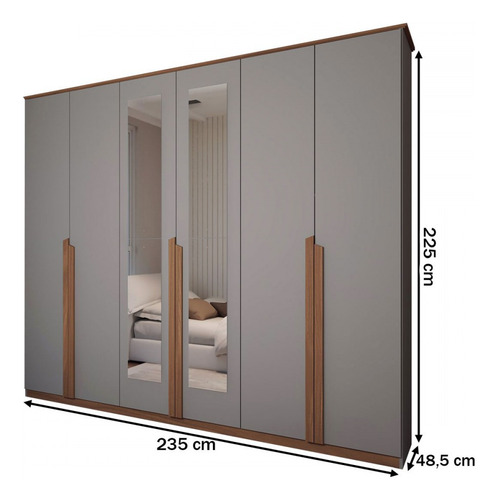 Guarda-roupa Casal Calábria Slim 6 Portas 6 Gavetas Espelho Cor Cinza