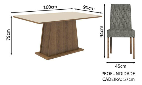 Juego De Comedor Con Mesa Y 6 Sillas Madesa Britney Mcs 01 Color Marron/Crema/Plata Diseño de la tela de las sillas Liso