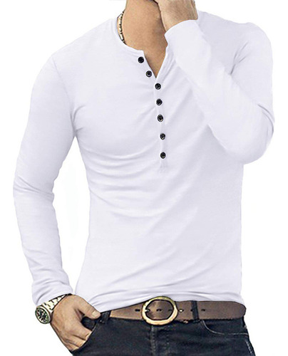 Camiseta Hombre Casual Manga Larga Blanca