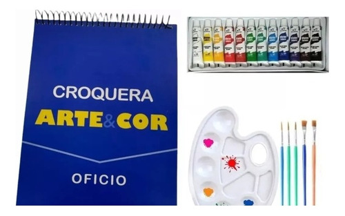 Kit Pintura Acuarela Set Croquera Pinceles Paleta Mezcladora